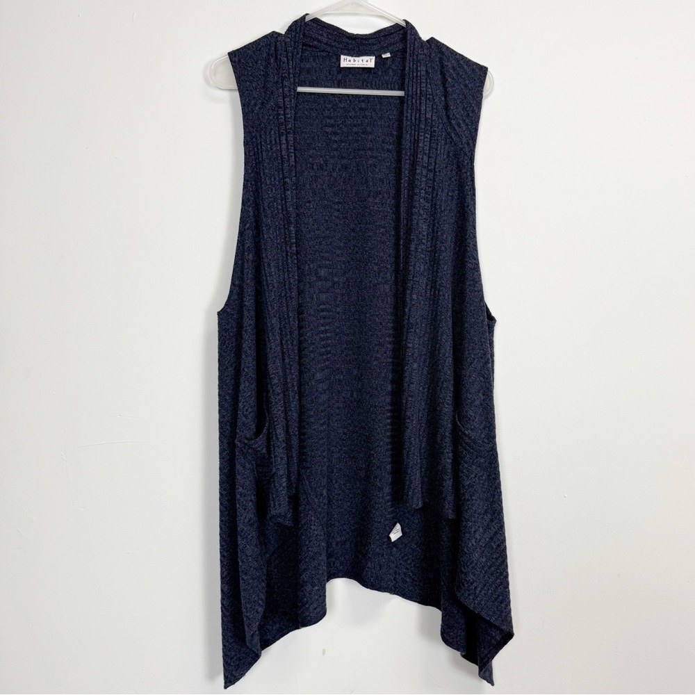 Habitat Sweater Vest Womens XL Blue Sleeveless Pockets Drape Open Front